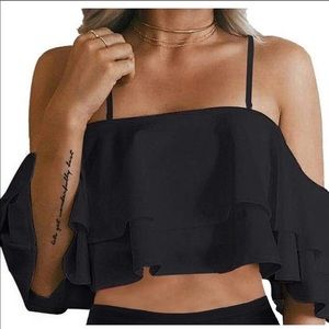 Tempt Me Black Bikini Swimsuit Top, Ruffle Top